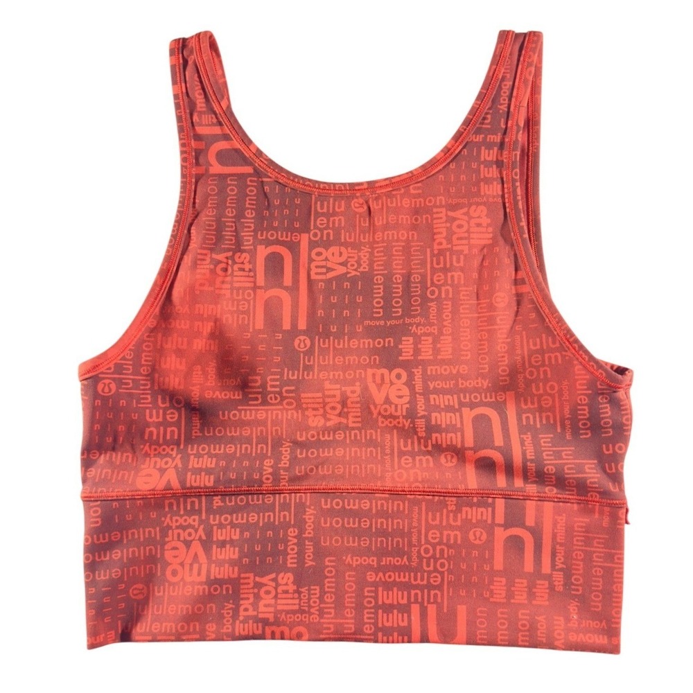 282 | Lululemon Energy Sports Bra High Neck Longline Womens 8 Logo Print Red